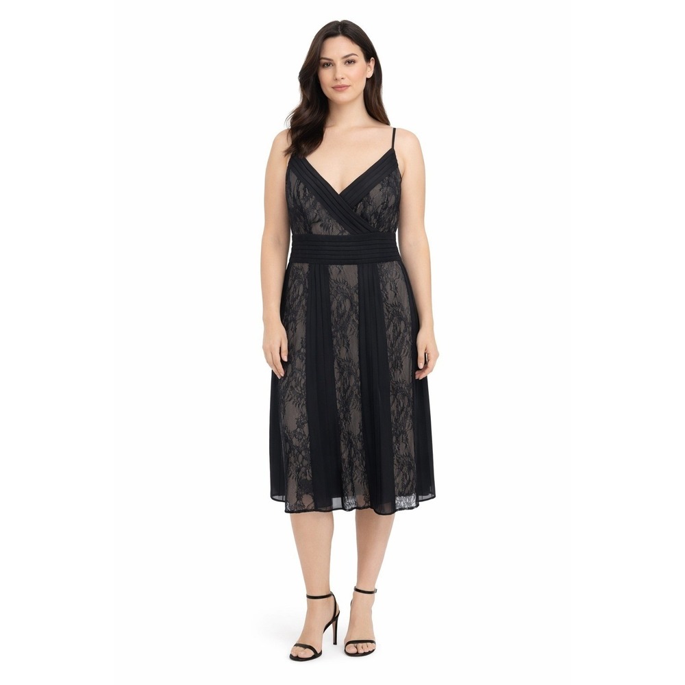 LOFT Dress Size 12 Black Lace Overlay Babydoll Feminine Romantic Cocktail - Flaw